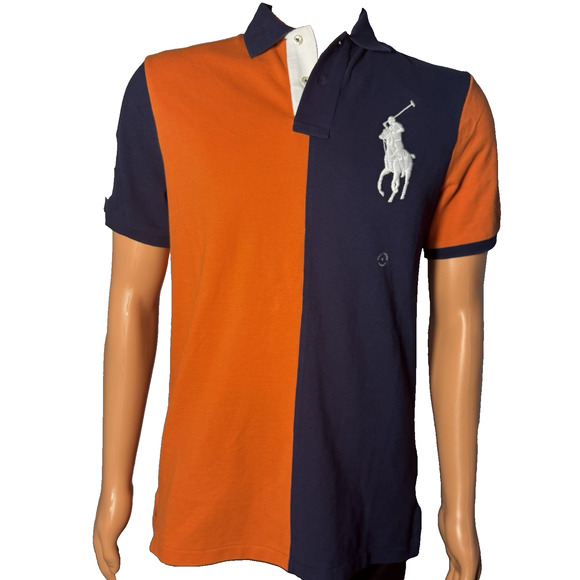 Polo Ralph Lauren Polo Shirt Mens Small Navy/Orange Big Pony #3 Classic Fit $138 - Picture 1 of 10